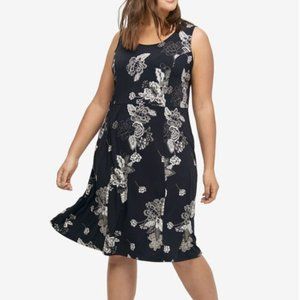 NWOT Ellos Fit and Flare Dress 2X Black Grey Floral